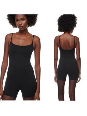 Aritzia Wilfred Free Divinity 4" Romper Body Suit Black Shorts One Piece Sz 2XS